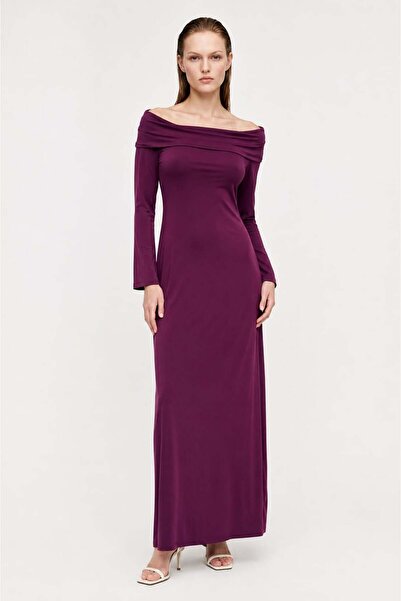 HAKKE Body-Hugging Carmen Collar Knitted Maxi Stylish Evening Dress