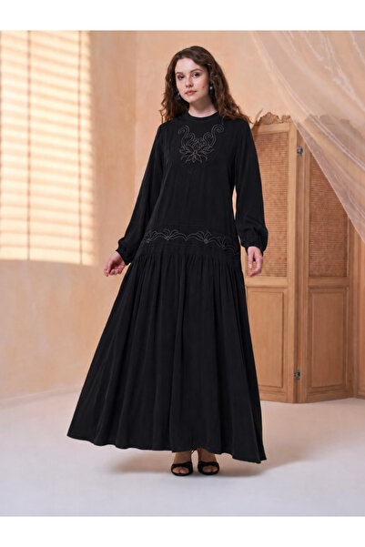 MissWhence Embroidered Tiered Maxi Dress with Gathered Sleeves