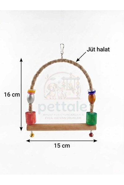 PetTale Natural Wood and Jute Rope Bird Swing