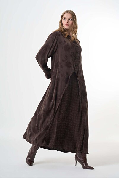 MissWhence Elegant Floral Jacquard Maxi Shirt Dress