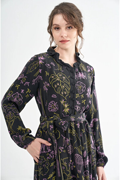 MissWhence Botanical Print Silk Dress