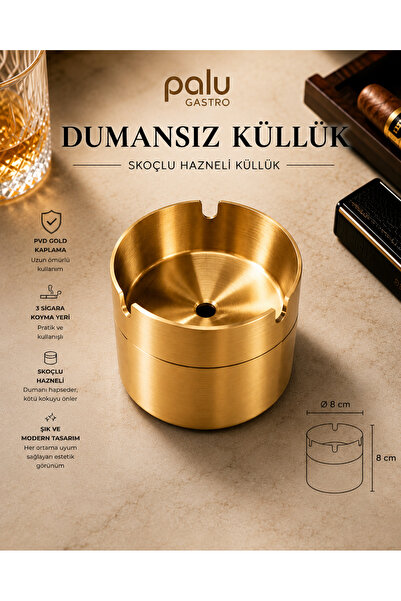 PALU GASTRO Dumansız Hazneli Küllük 3 Sigara Bölmeli Ø8 cm Metal Küllük