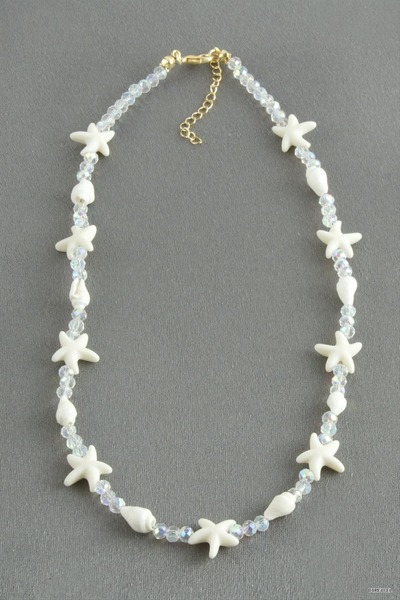 Generic Brand Starfish Crystal Natural Stone Necklace - Cream