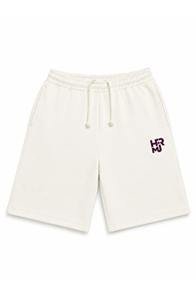 hermu Off White Bordo Monogram Baskılı Oversize Şort