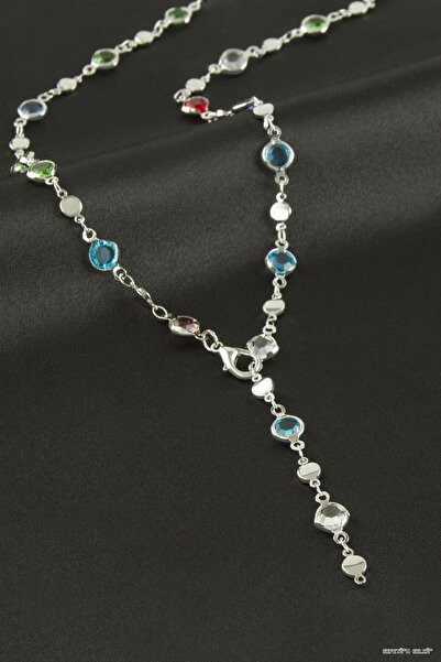 ZERO LAND Spt-Gld Round Zircon Stone Y Necklace (100424) Silver Color