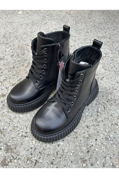 BAĞCILAR AYAKKABI Children's Genuine Leather Orthopedic Boots Black