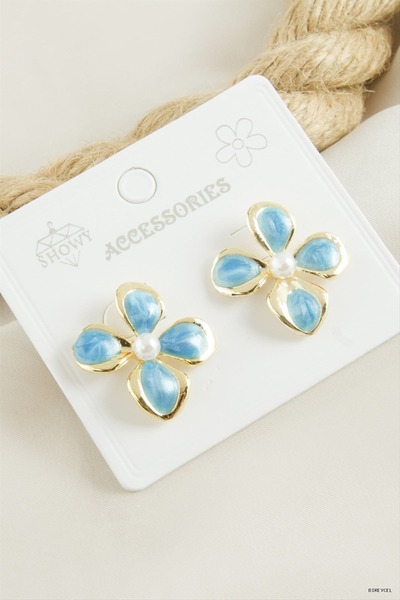 ZERO LAND Stbrycel Flower Pearl Enamel (95221) Earrings Blue