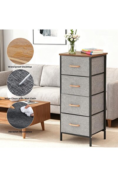 Generic 4 Drawer Fabric Dresser, Storage Chest with Metal Frame and Wooden To...
