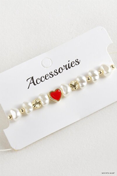 ZERO LAND Spt-Gld Heart Pearl Bead Macrame Rope (110827) Bracelet Red