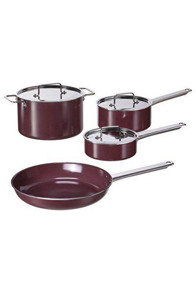 OEM Set vase 7 piese strat antiaderent inox/roşu închis GULDÖRING Seturi acce...