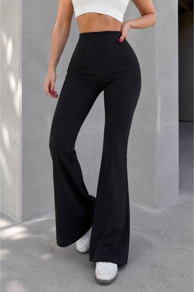 ModaMania Women's Crepe High Waist Spanish Flare Pants