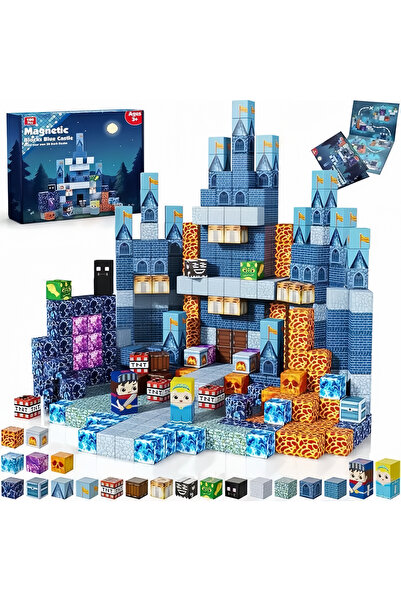 MINECRAFT Set 100 Cuburi Magnetice Constructie 3D Copii, Blocuri Magnetice Ed...