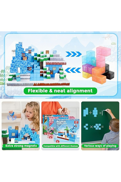 MINECRAFT Blocuri de constructie magnetice 100 piese, 2x2cm, Set de blocuri magnetice, 3D, modele multiple, creativitate si dezvoltare cognitiva, plastic ABS, pentru copii 3-10 ani