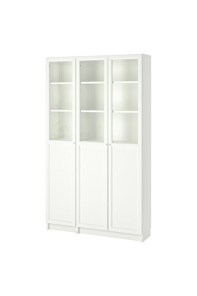 OEM Bibliotecă+panou/uşă sticlă 120x30x202 cm alb/sticlă BILLY / OXBERG Bibli...