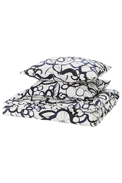 OEM Duvet Duvet+ 2 Pillow 200x200/50x60 cm white black/blue floral pattern HÄ...