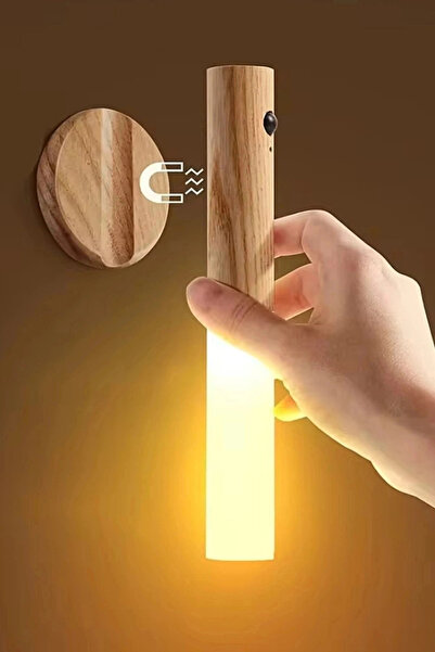 Eco Lounge Sensörlü Şarjlı LED Ahşap Görünümlü Kablosuz Duvar Apliği Gün Işığ...