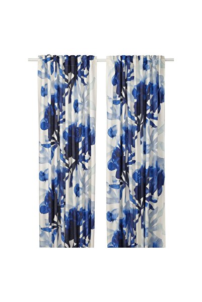 OEM Draperii, 2buc 145x250 cm alb/albastru model floral/rjns SKOGSNÄSSLA Drap...