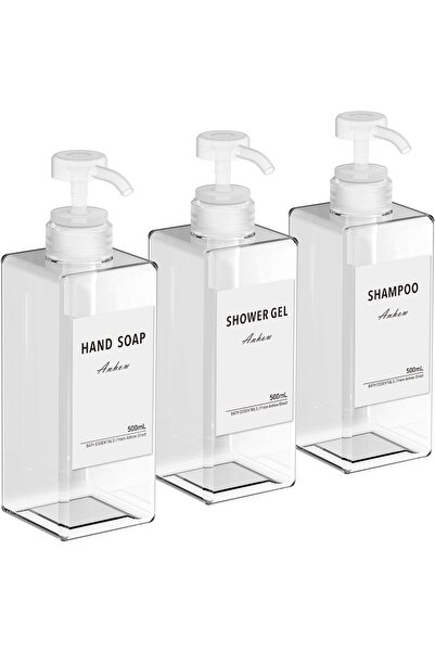 Anhow 3 Plastic Soap Dispensers, 500 ml PETG Soap Dispenser with 16 Labels fo...