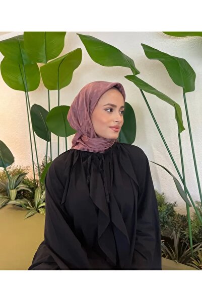 Rise Scarf Halka Desen Pamuk Jakar Eşarp Gül kurusu