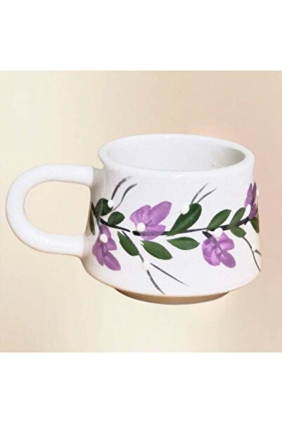 Generic Brand Handmade Ceramic Mug with Purple Floral Design for Tea & Coffee