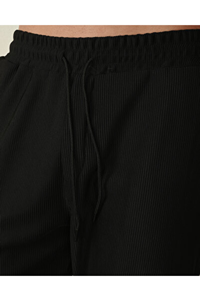 lumt Siyah ince fitilli eşofman görünümlü beli lastikli pantalon