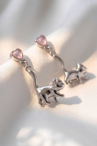 Elifsu Jewelry Y2K Earrings High Quality Zircon Plated Cat Figure Dangle Earrings