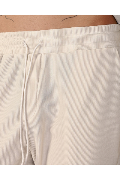 Gümüş gri ince fitilli eşofman görünümlü pantolon