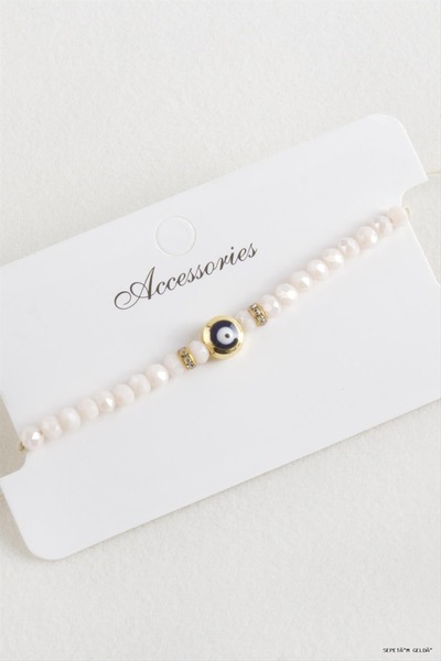 ZERO LAND Spt-Gld Nazar Crystal Macrame Rope Bracelet 6 (124206) mm Cream