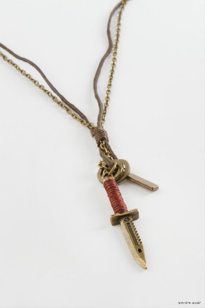 ZERO LAND Spt-Gld Leather Ir Men's (144401) Necklace Brown