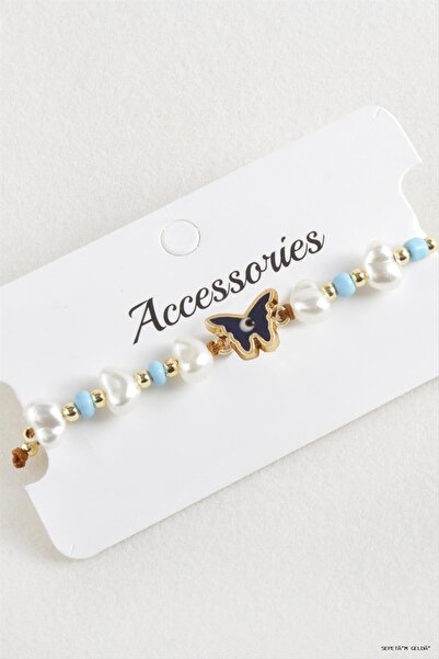 ZERO LAND Spt-Gld Bead Pearl Macrame Rope (110812) Bracelet Blue