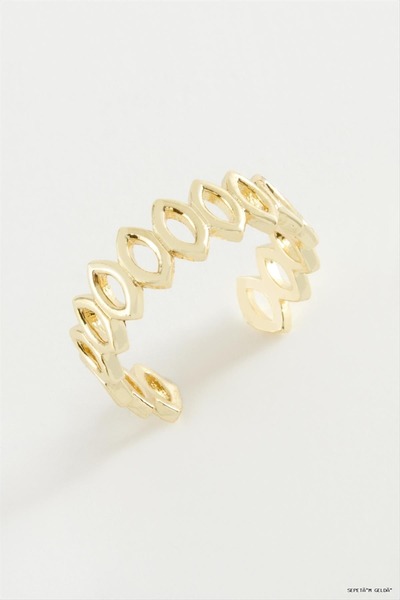 ZERO LAND Spt-Gld Oval Chain Patterned Metal (112211) Ring Yellow