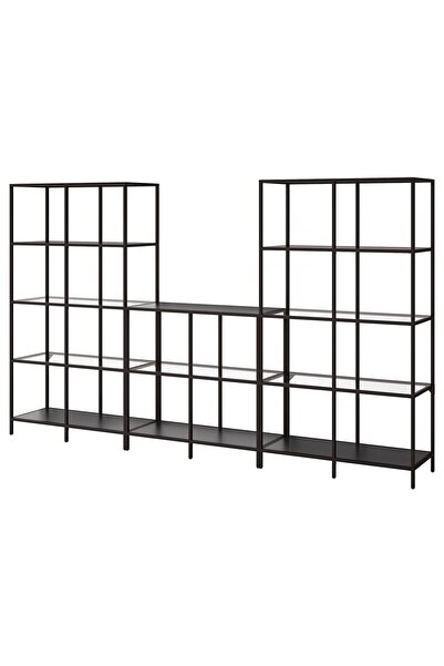 OEM Ansamblu depozitare 300x36x175 cm negru-maro/sticlă VITTSJÖ Etajere