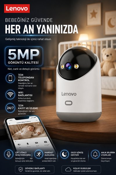 LENOVO 5MP WİFİ Bebek Evcil Hayvan Yaşlı Bakım Kamerası Gece Görüşlü Bebek Kamerası