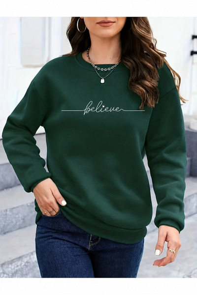Trend Sizde Unisex Believe Text Printed Crew Neck Sweatshirt