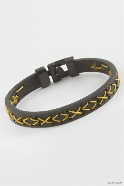 ZERO LAND Spt-Gld Drawstring Quality Faux Leather (111618) Bracelet Black
