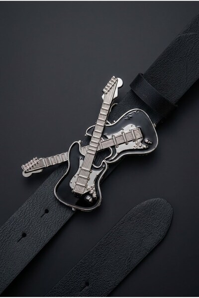 Köstebek Black Double Guitar Gothic Leather Belt