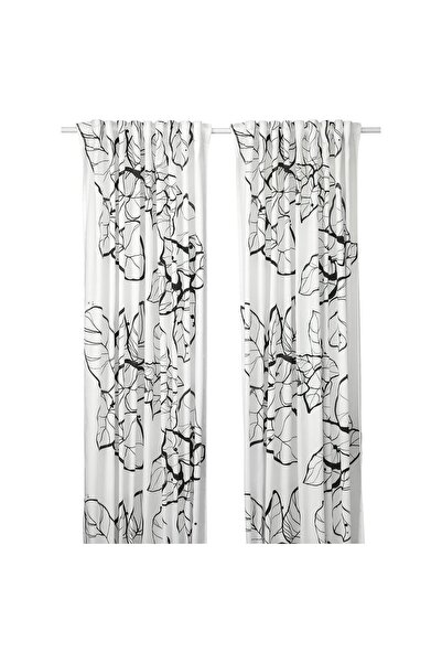 OEM Draperii, 2buc 145x250 cm alb/negru model floral/rjns PELARKÖRSBÄR Draper...