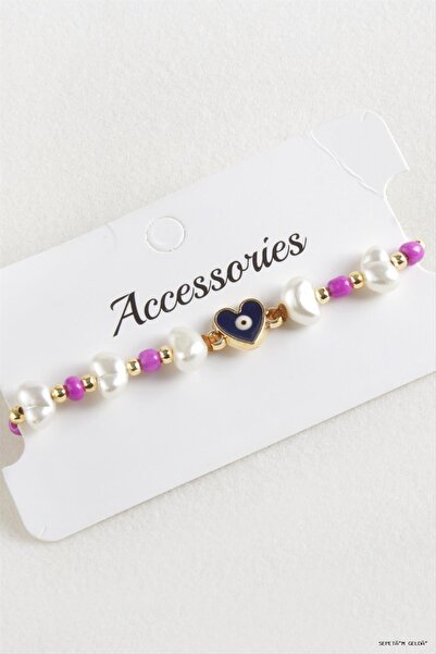 ZERO LAND Spt-Gld Heart Beads Pearl Macrame Rope (110756) Bracelet Pink