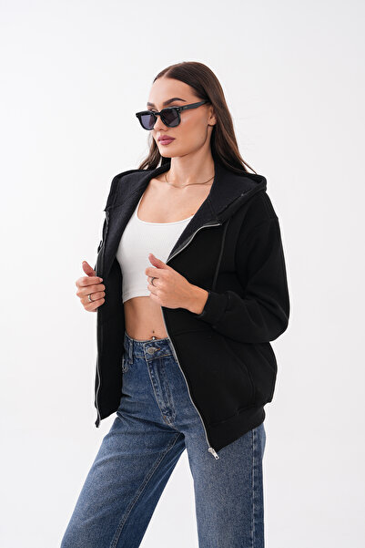 Mega Life Iron Zipper Hooded Sweatshirt with Pockets and Three Threads