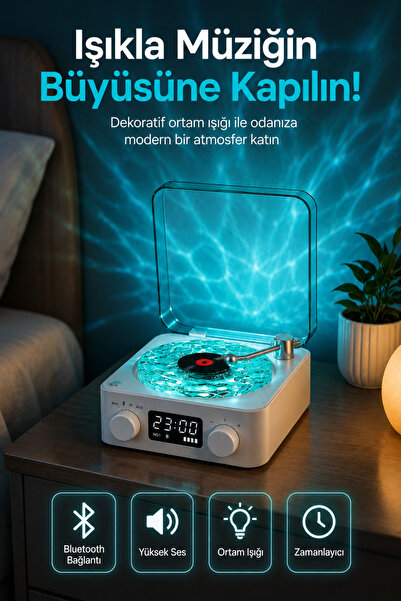 Arfseb RGB Işıklı Retro Pikap Gramofon Müzik Çalar Bluetooth Hoparlör AUX TF ...