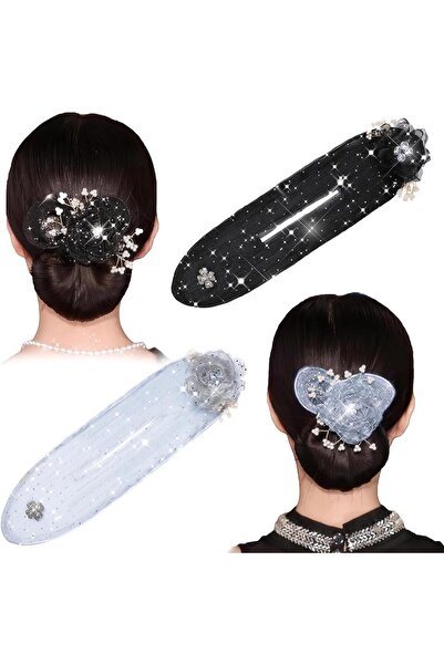 Arabest 2-Piece Deft Bun Maker,Hand Embroidered Flower Hair Twister,Sparkly B...