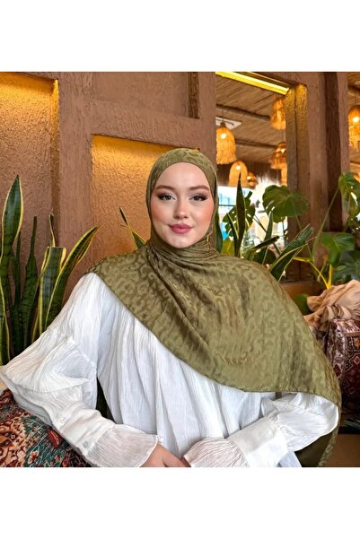 Rise Scarf Leopar Desen Pamuk Jakar Şal Haki