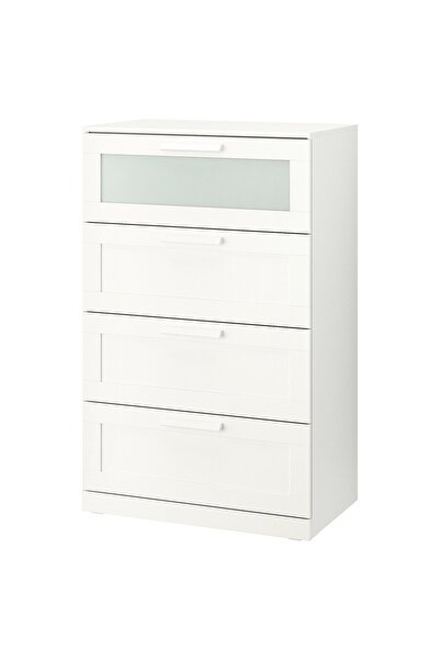 OEM Comodă 4 sertare 78x46x124 cm alb/sticlă mată BRIMNES Comode cu Sertare