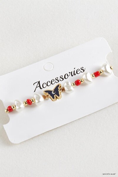 ZERO LAND Spt-Gld Bead Pearl Macrame Cord (110803) Bracelet Red