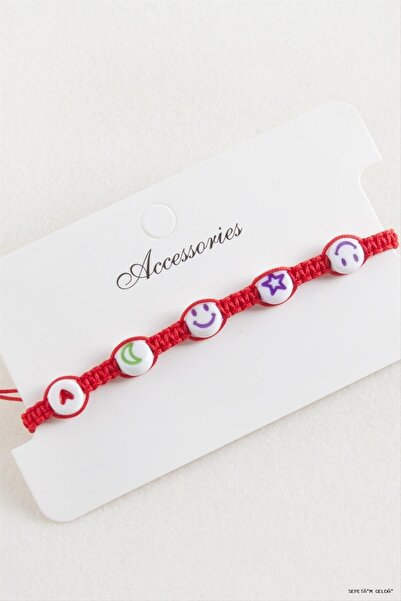 ZERO LAND Spt-Gld Emoji Macrame Braided (110921) Bracelet Red