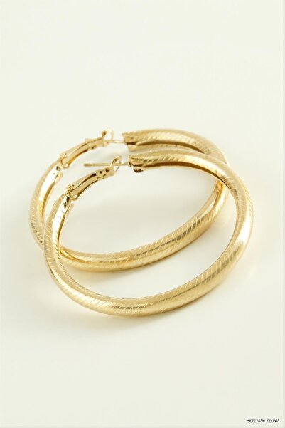 ZERO LAND Spt-Gld Striped Tube Hoop Earrings 3.5 (111537) cm Yellow
