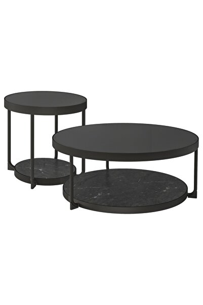 OEM Măsuță cafea, set de 2 bucăți antracit aspect marmură/negru sticlă FRÖTOR...
