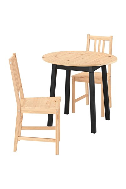 OEM Masă + 2 scaune 85 cm maro deschis vopsit vopsit negru/maro deschis vopsi...