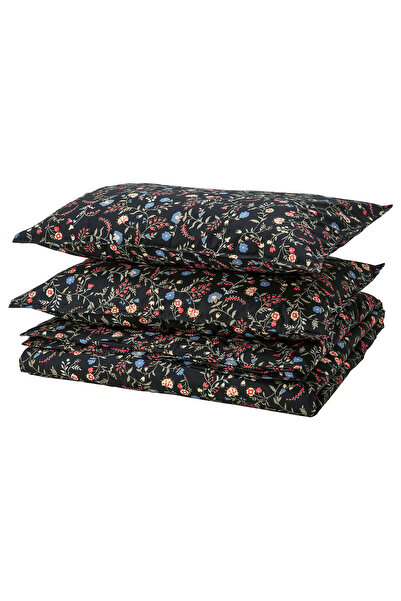 OEM Duvet Duvet+ 2 Pillow 240x220/50x80 cm black multicolor/floral pattern BR...
