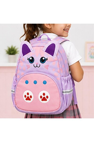 woomino Lilac Cat Figured Kindergarten Bag Girls' Nursery Backpack